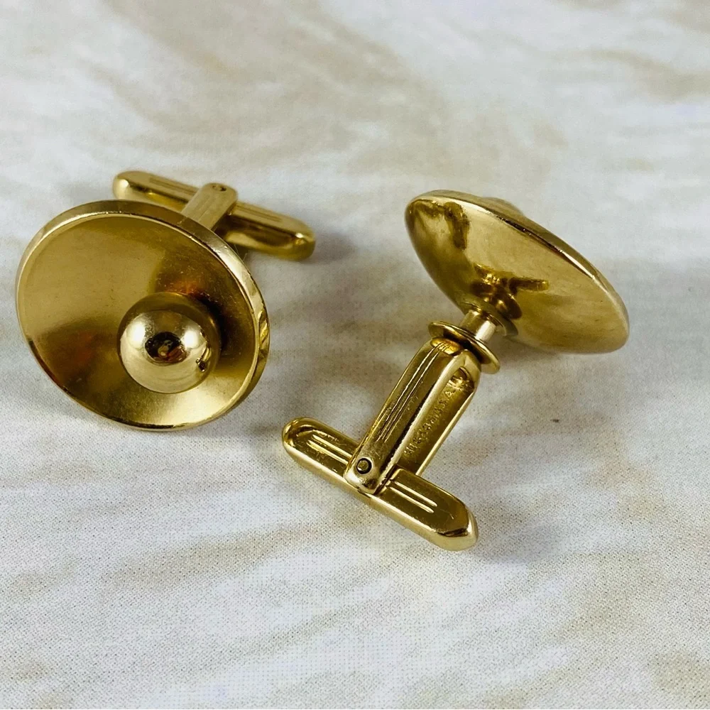 Vintage Gold Cuff Links in the shape of a martini with olive.